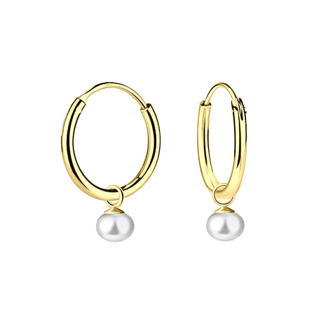 4mm Fresh Water Pearl Sterling Silver Charm Ear Hoops