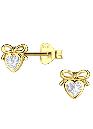 Sterling Silver Bow Heart Ear Studs