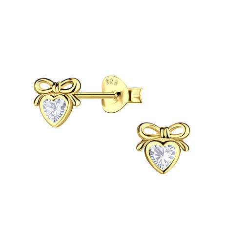 Sterling Silver Bow Heart Ear Studs
