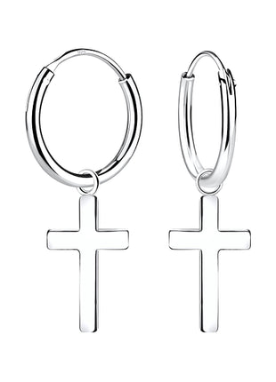 Sterling Silver Cross Charm Ear Hoops