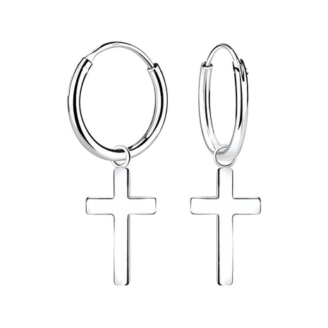 Sterling Silver Cross Charm Ear Hoops