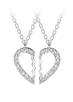 Sterling Silver Broken Heart Necklace Set