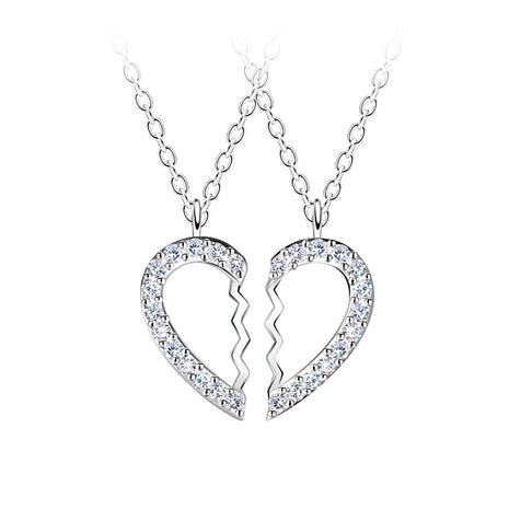 Sterling Silver Broken Heart Necklace Set