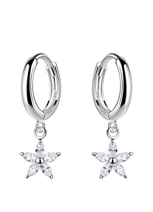 Sterling Silver Flower Charm Huggie Earrings