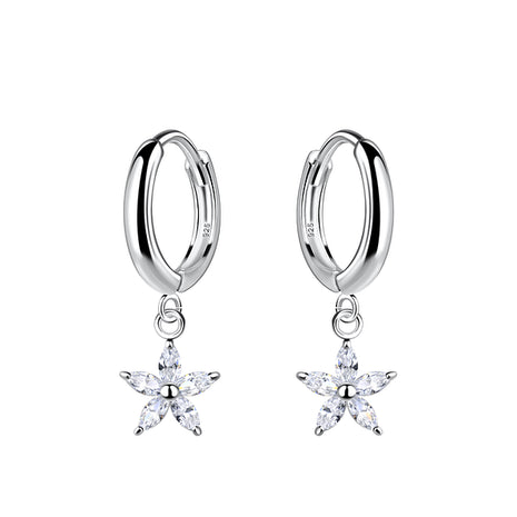 Sterling Silver Flower Charm Huggie Earrings