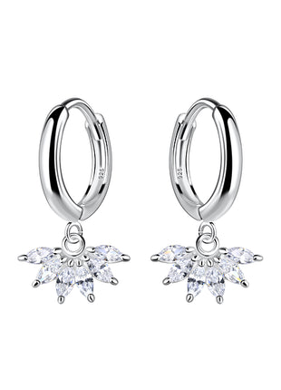 Sterling Silver Flower Charm Huggie Earrings