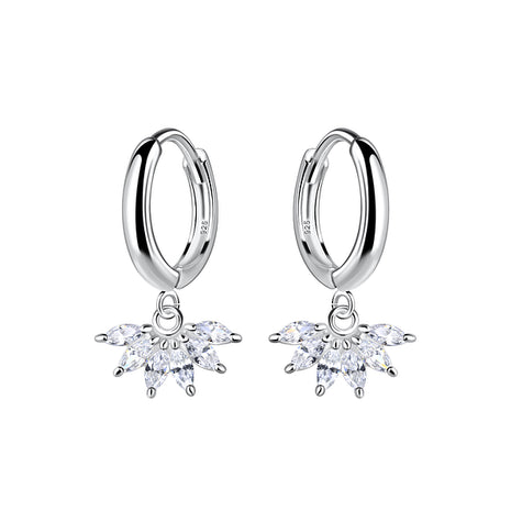 Sterling Silver Flower Charm Huggie Earrings