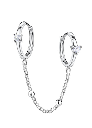 Sterling Silver Double Huggie Earrings with Chain