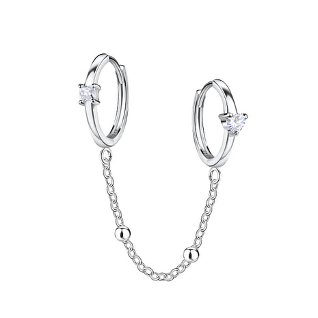 Sterling Silver Double Huggie Earrings with Chain