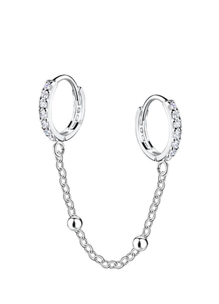 Sterling Silver Double Huggie Earrings with Chain
