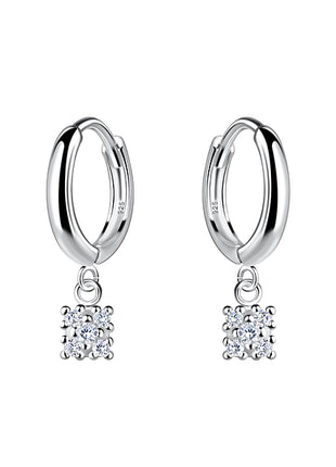 Sterling Silver Square Charm Huggie Earrings