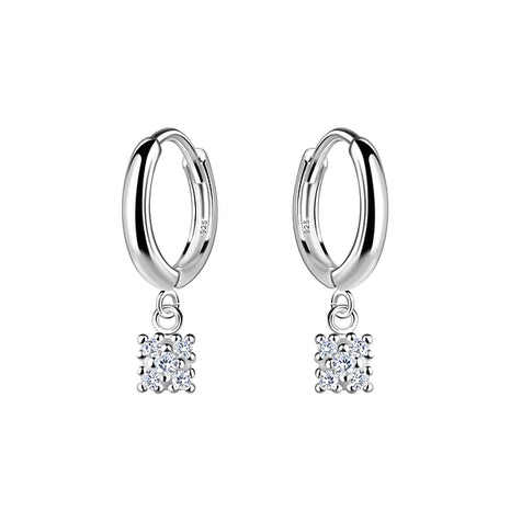 Sterling Silver Square Charm Huggie Earrings
