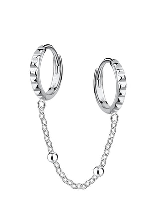 Sterling Silver Patterned Double Huggie Earrings with Chain