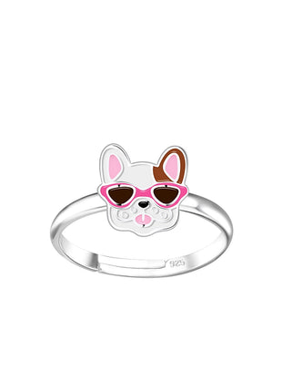 Sterling Silver French Bulldog Adjustable Ring