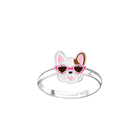Sterling Silver French Bulldog Adjustable Ring