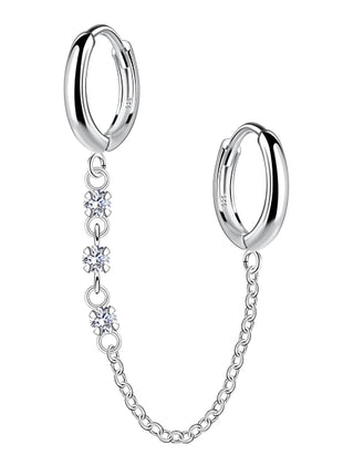 Sterling Silver Double Huggie Earrings with Chain