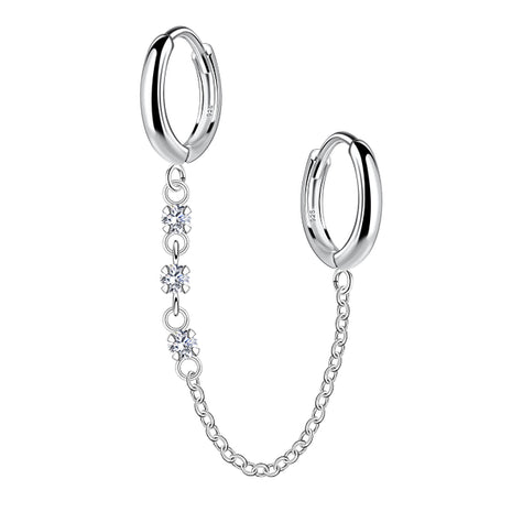 Sterling Silver Double Huggie Earrings with Chain