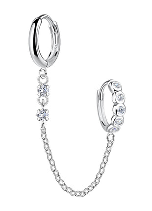 Sterling Silver Double Huggie Earrings with Chain