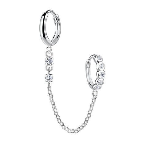 Sterling Silver Double Huggie Earrings with Chain