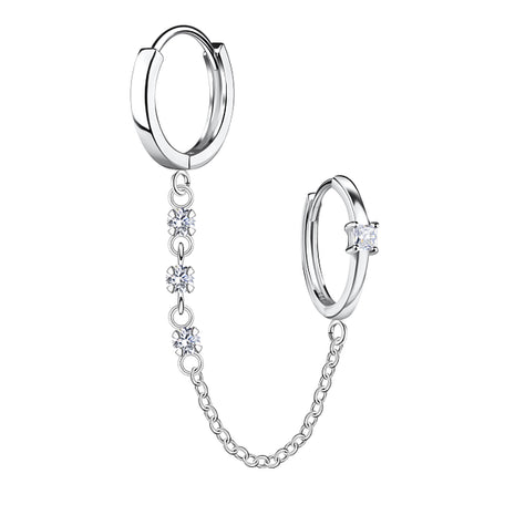 Sterling Silver Square Double Huggie Earrings with Chain