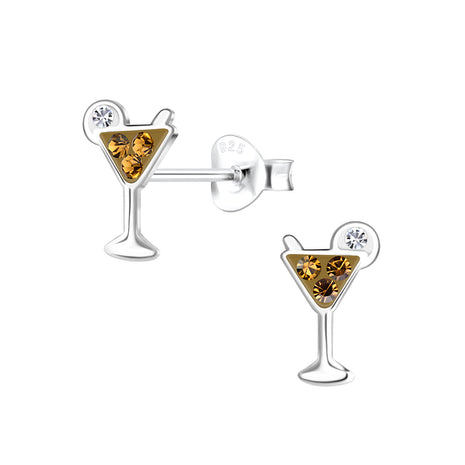 Sterling Silver Cocktail Glass Ear Studs