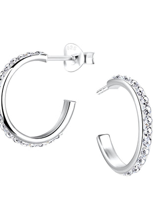 Sterling Silver Half Hoop Crystal Ear Studs