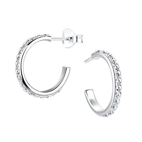 Sterling Silver Half Hoop Crystal Ear Studs