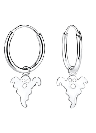 Sterling Silver Ghost Charm Ear Hoops