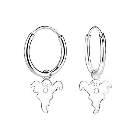 Sterling Silver Ghost Charm Ear Hoops