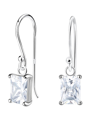 4x6mm Baguette Cubic Zirconia Sterling Silver Earrings
