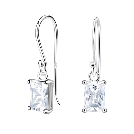 4x6mm Baguette Cubic Zirconia Sterling Silver Earrings
