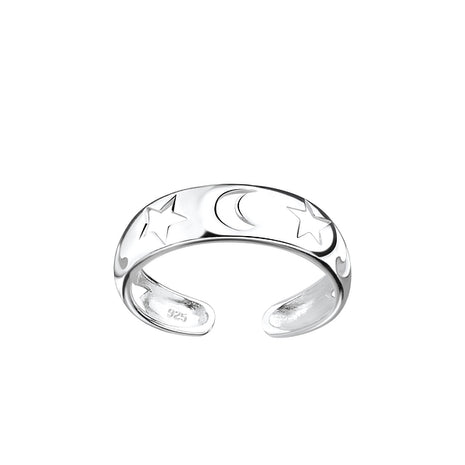 Sterling Silver Moon and Star Toe Ring