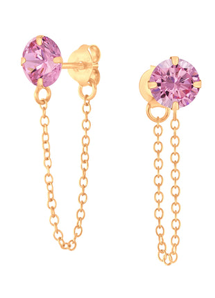 6mm Round Cubic Zirconia Sterling Silver Ear Studs with Chain