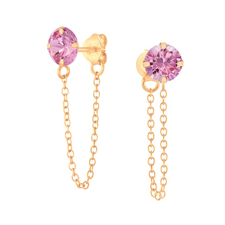 6mm Round Cubic Zirconia Sterling Silver Ear Studs with Chain