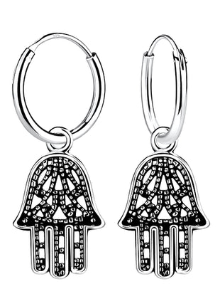 Sterling Silver Hamsa Charm Ear Hoops