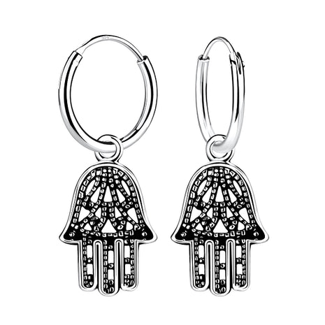 Sterling Silver Hamsa Charm Ear Hoops