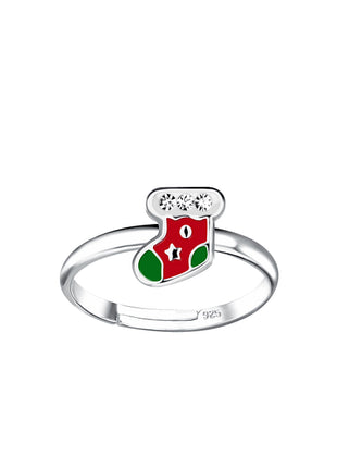 Sterling Silver Christmas Stocking Adjustable Ring