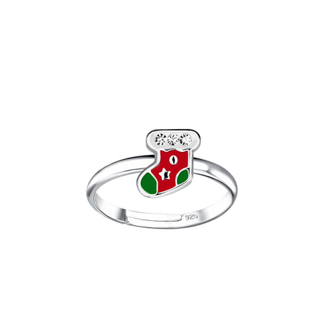 Sterling Silver Christmas Stocking Adjustable Ring