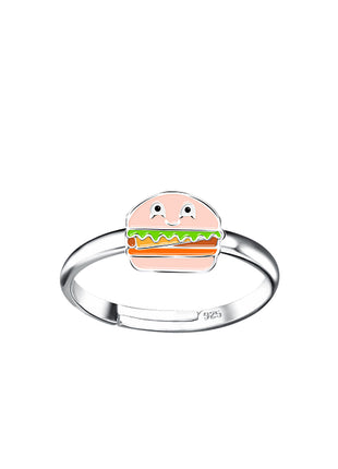 Sterling Silver Burger Adjustable Ring