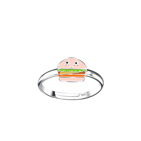 Sterling Silver Burger Adjustable Ring