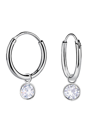 4mm Round Cubic Zirconia Sterling Silver Charm Ear Hoops