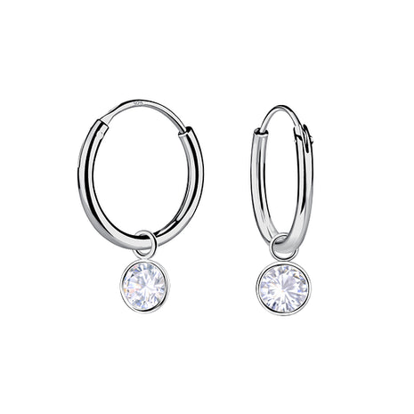4mm Round Cubic Zirconia Sterling Silver Charm Ear Hoops
