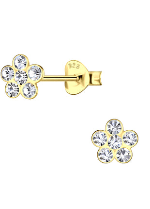 Sterling Silver Crystal Flower Ear Studs