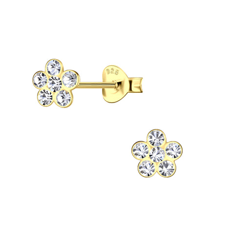 Sterling Silver Crystal Flower Ear Studs