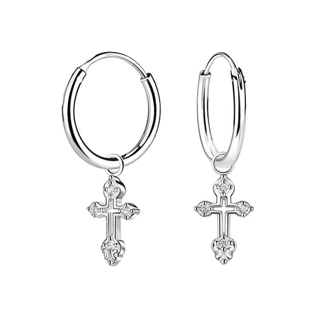 Sterling Silver Cross Charm Ear Hoops