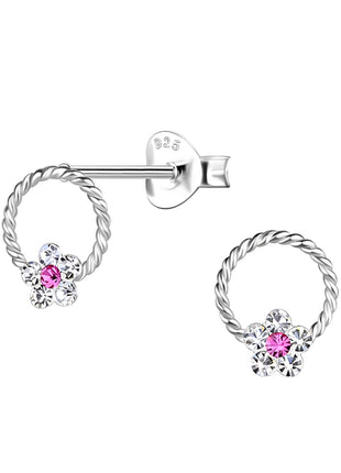Sterling Silver Crystal Flower Ear Studs