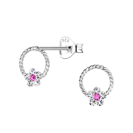 Sterling Silver Crystal Flower Ear Studs