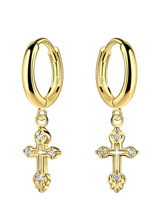 Sterling Silver Cross Charm Huggie Earrings