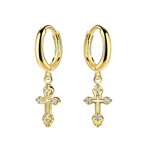 Sterling Silver Cross Charm Huggie Earrings
