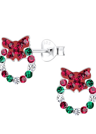 Sterling Silver Christmas Wreath Ear Studs